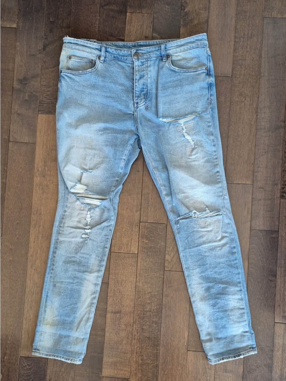 Ksubi Men's Distressed Light Blue Skinny Jeans